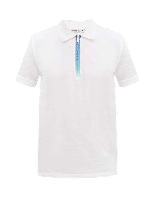 Matchesfashion.com Givenchy - Ombr-zipped Cotton-piqu Polo Shirt - Mens - White