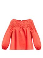 Matchesfashion.com Merlette - Songes Smocked Cotton Blouse - Womens - Red Gold