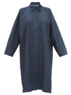 Eskandar - Denim Midi Shirt Dress - Womens - Dark Denim