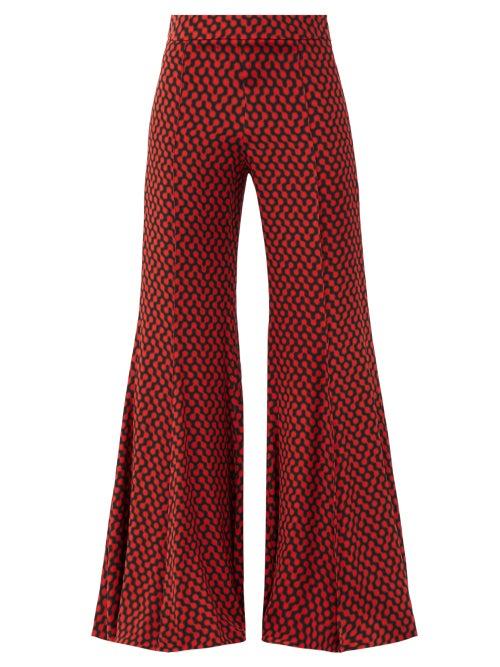Matchesfashion.com Raey - Kick-flare Polka-dot Silk Trousers - Womens - Red Print