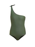 Matchesfashion.com Bower - White Horse Asymmetric Swimsuit - Womens - Dark Green
