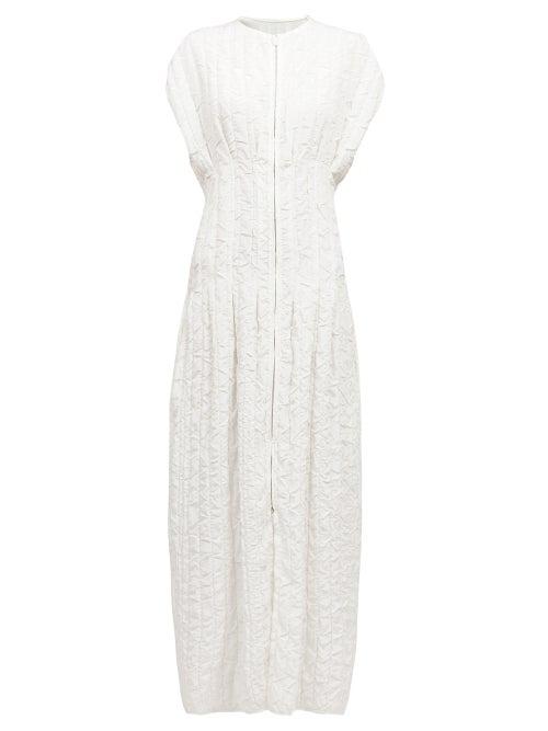Matchesfashion.com The Row - Tamy Textured Raw-edge Zip-through Midi Dress - Womens - Ivory