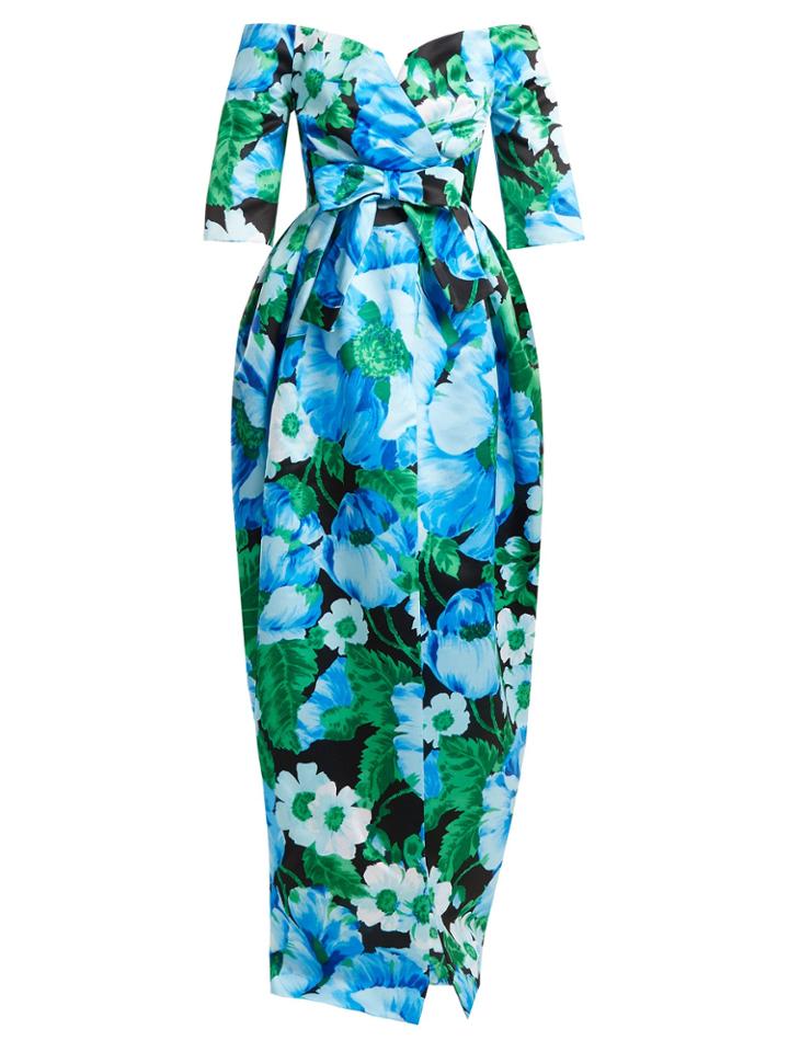Richard Quinn Off-the-shoulder Floral-print Duchess-satin Gown