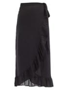 Matchesfashion.com Melissa Odabash - Danni Flounced-poplin Wrap Skirt - Womens - Black