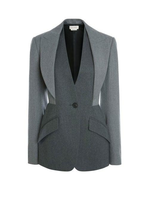 Alexander Mcqueen - V-neck Layered-effect Twill Blazer - Womens - Grey Multi