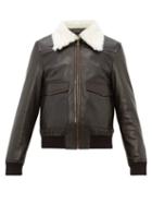 Matchesfashion.com Wales Bonner - Shearling Collar Leather Aviator Jacket - Mens - Black Green