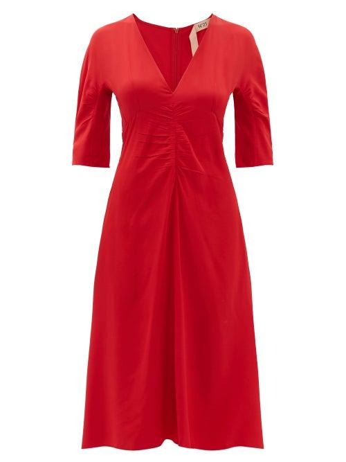 Matchesfashion.com No. 21 - Gathered Crepe De Chine Midi Dress - Womens - Red