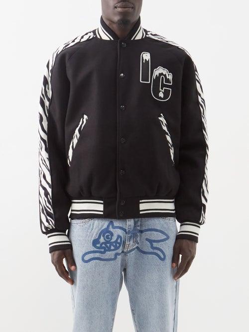 Icecream - Zebra-print Felt Varsity Jacket - Mens - Black