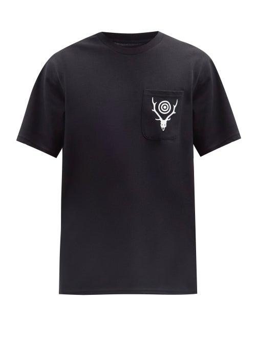Matchesfashion.com South2 West8 - Circle Horn-print Jersey T-shirt - Mens - Black