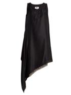 Matchesfashion.com Mm6 Maison Margiela - Asymmetric Hem Sandwashed Satin Dress - Womens - Black