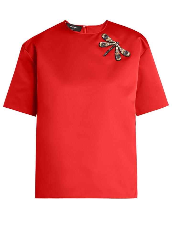 Rochas Dragonfly-appliqu Duchess-satin Top