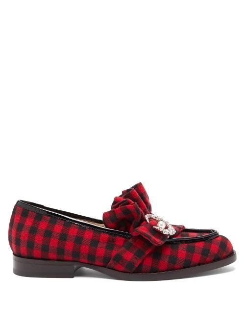 Matchesfashion.com Midnight 00 - Antoinette Embellished Checked Twill Loafers - Womens - Black Red