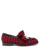 Matchesfashion.com Midnight 00 - Antoinette Embellished Checked Twill Loafers - Womens - Black Red