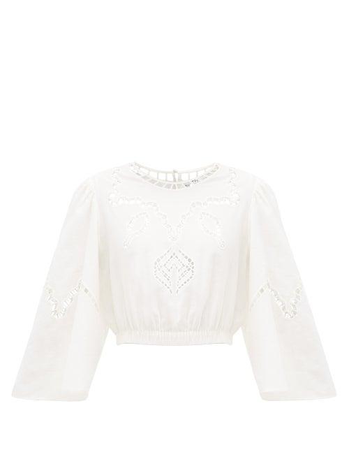 Matchesfashion.com Rhode - Casper Broderie-anglaise Cotton Crop Top - Womens - Ivory