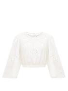 Matchesfashion.com Rhode - Casper Broderie-anglaise Cotton Crop Top - Womens - Ivory