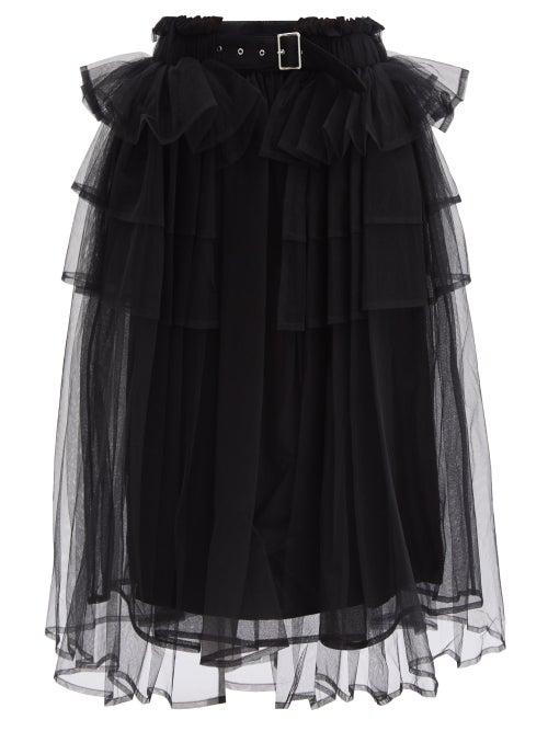Noir Kei Ninomiya - Belted Tiered-tulle Midi Skirt - Womens - Black