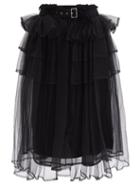 Noir Kei Ninomiya - Belted Tiered-tulle Midi Skirt - Womens - Black