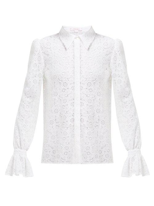 Matchesfashion.com Carolina Herrera - Floral Cotton Blend Crochet Blouse - Womens - White