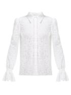 Matchesfashion.com Carolina Herrera - Floral Cotton Blend Crochet Blouse - Womens - White