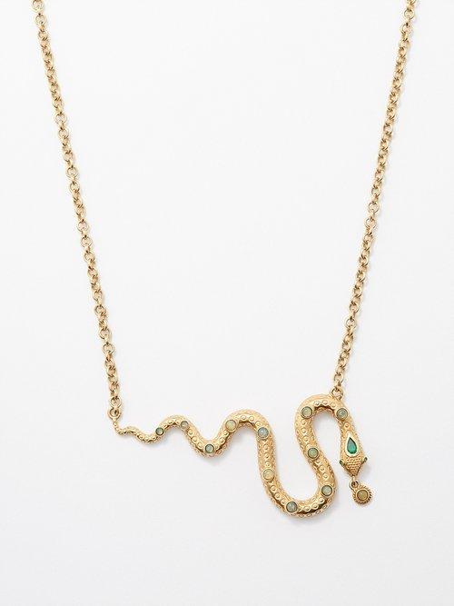 Jade Jagger - Snake Emerald, Opal & 18kt Gold Necklace - Womens - Gold Multi