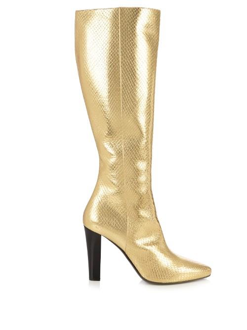 Saint Laurent Lily Python-effect Leather Knee Boots