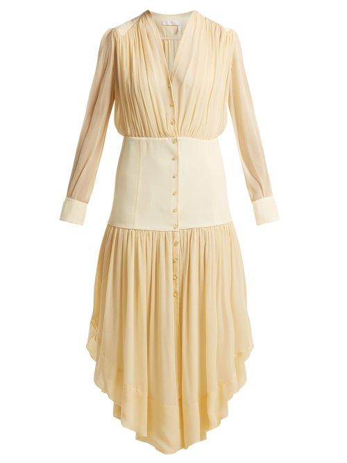 Matchesfashion.com Chlo - Asymmetric Hem Mousseline Dress - Womens - Light Yellow