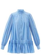 Matchesfashion.com Aje - Pavillion Pleated Cotton Shirt Dress - Womens - Blue