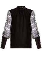 Lanvin Band-collar Semi-sheer Floral-lace Blouse