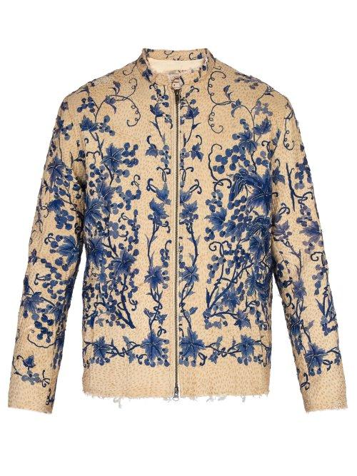 Matchesfashion.com By Walid - Floral Embroidered Quilted Silk Jacket - Mens - Blue Beige