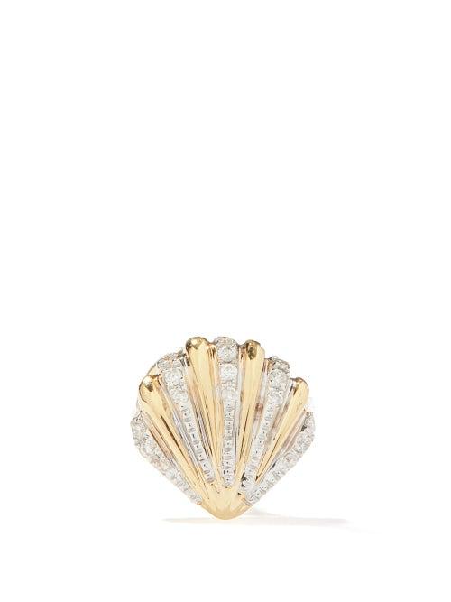 Yvonne Lon - Shell Diamond & 18kt Gold Single Earring - Womens - Yellow Gold