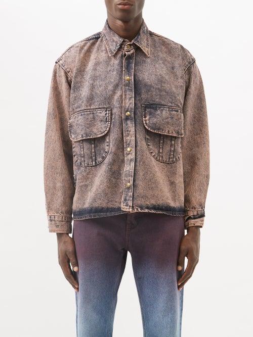 Liberal Youth Ministry - Acid-wash Denim Shirt - Mens - Orange Multi