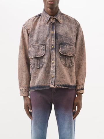 Liberal Youth Ministry - Acid-wash Denim Shirt - Mens - Orange Multi