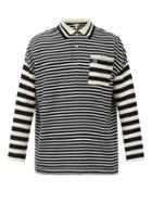 Matchesfashion.com Loewe - Anagram Striped-cotton Long-sleeve Polo Shirt - Mens - Navy White