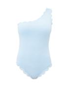 Matchesfashion.com Marysia - Santa Barbara One Shouldered Seersucker Swimsuit - Womens - Light Blue