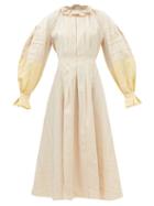 Roksanda - Aveena Pleated Puff-sleeved Cotton Midi Dress - Womens - Ivory