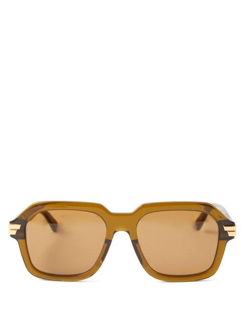 Bottega Veneta - Oversized Square Acetate Sunglasses - Womens - Green Brown