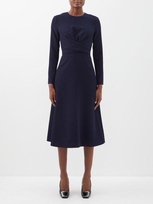Emilia Wickstead - Elta Cross-waist Crepe Dress - Womens - Navy