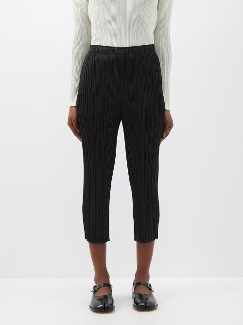 Pleats Please Issey Miyake - Cropped Technical-pleated Trousers - Womens - Black