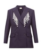 Matchesfashion.com Christopher Kane - Faux Pearl Fringed Double Breasted Wool Blazer - Womens - Navy