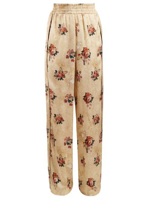 Matchesfashion.com Golden Goose Deluxe Brand - Floral Print Wide Leg Satin Trousers - Womens - Beige Multi