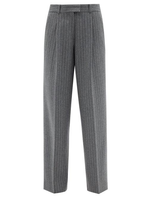 Another Tomorrow - Pinstripe Wool-blend Wide-leg Trousers - Womens - Grey