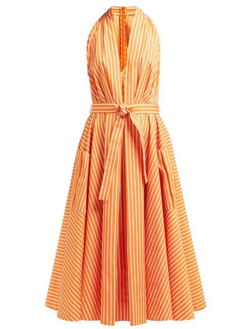 Matchesfashion.com Sara Battaglia - Belted Striped Cotton Midi Dress - Womens - Orange Multi