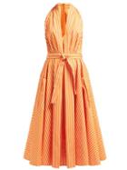 Matchesfashion.com Sara Battaglia - Belted Striped Cotton Midi Dress - Womens - Orange Multi