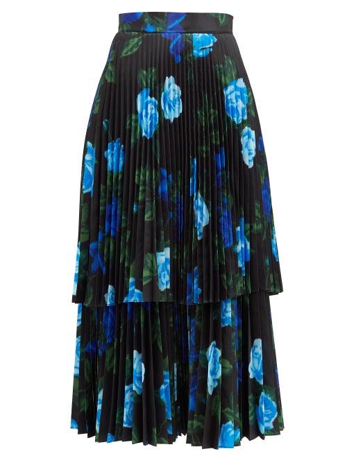 Matchesfashion.com Richard Quinn - Tiered Floral-print Satin Midi Skirt - Womens - Blue Print