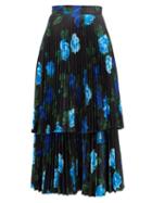 Matchesfashion.com Richard Quinn - Tiered Floral-print Satin Midi Skirt - Womens - Blue Print