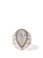 Matchesfashion.com Theodora Warre - Cabochon Moonstone & Pav Diamond Silver Ring - Womens - White Multi