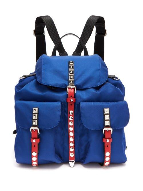 Matchesfashion.com Prada - New Vela Stud Embellished Backpack - Womens - Blue Multi