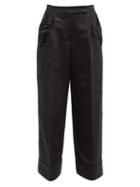 Matchesfashion.com Simone Rocha - Ruffled Pocket Satin Wide Leg Trousers - Womens - Black
