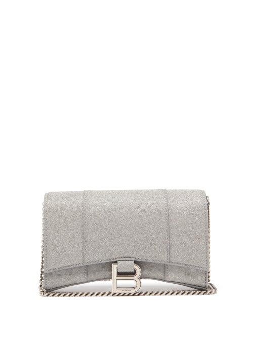 Balenciaga - Hourglass B-logo Glitter Cross-body Bag - Womens - Silver