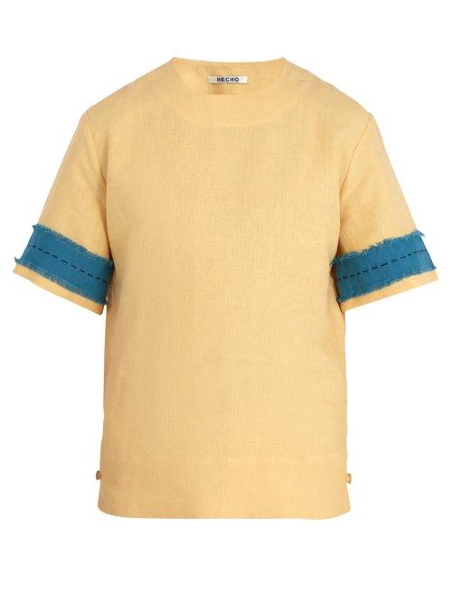 Matchesfashion.com Hecho - Frayed Panel Linen Tunic Top - Mens - Yellow
